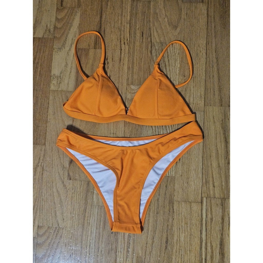 WININ APPAREL Neon Orange Ribbed Underwire Triangle Bikini - Size S
